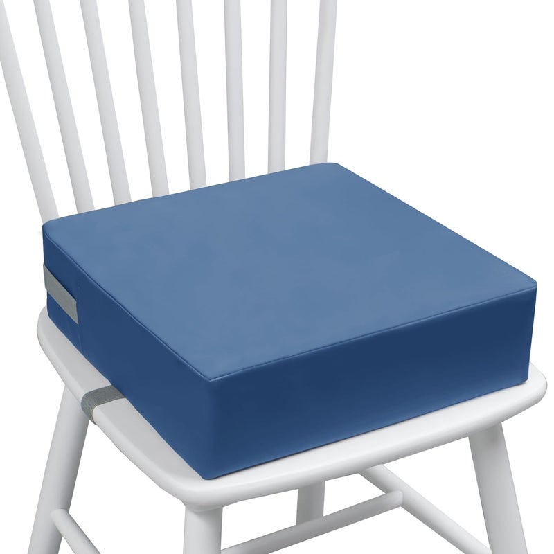 Eiury Toddler Booster Seat Dining Table Kitchen Chair, Waterproof Anti-Scratch PU Cushion, Non-Slip Bottom, Adjustable Buckle Straps, Easy Clean Portable Seat Cushion (Blue) - Image 1